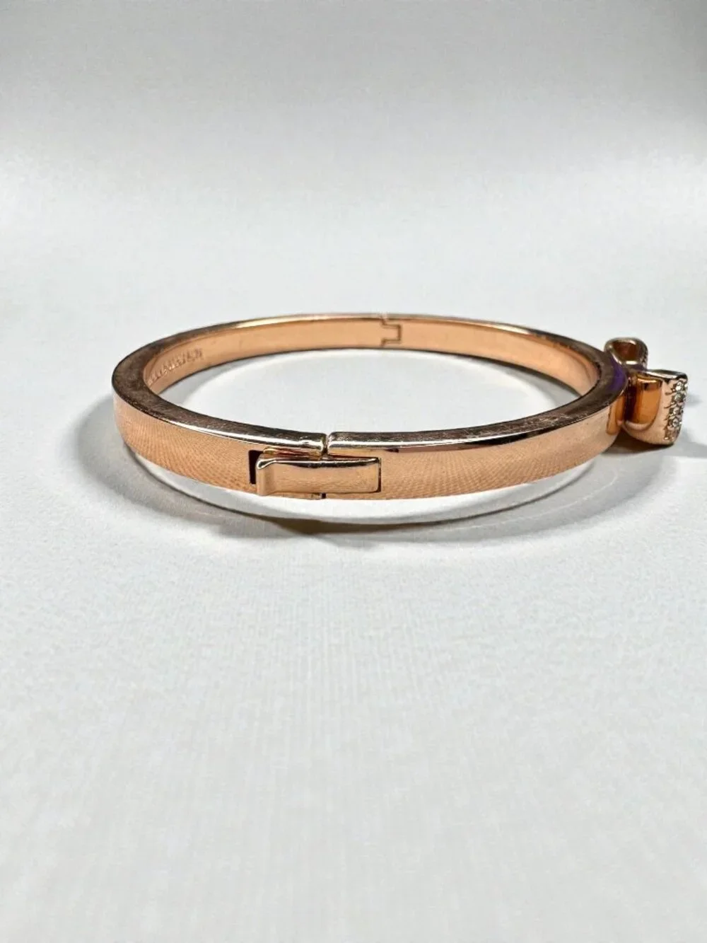 Kate Spade New York Crystal Ready Set Bow Rose Gold Tone Bangle Bracelet - Picture 10 of 13